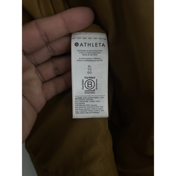 Athleta Rainout Sutro Trench Coat Women's Size X Large Brass Yellow Hooded - Picture 7 of 12